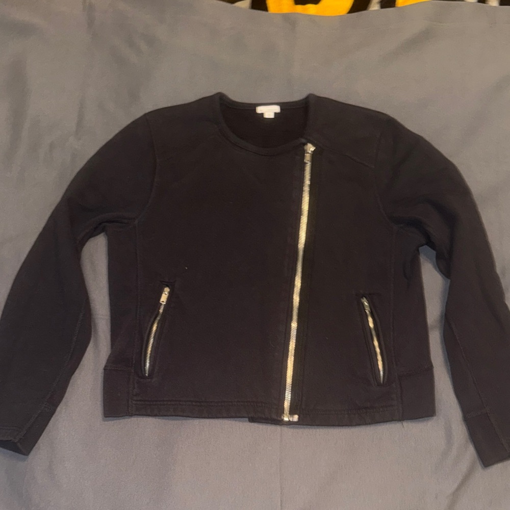 GAP Women's Black Biker Sweatshirt Jacket with Zipper Detail